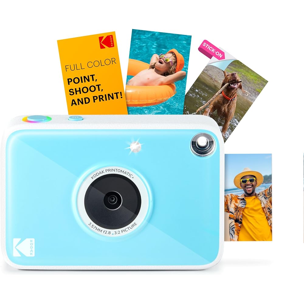 Kodak Printomatic+ Instant Print Digital Camera (Blue) 10MP Portable Camera with Interactive RGB LED Status Indicator, Prints Full Color Photos on Zin
