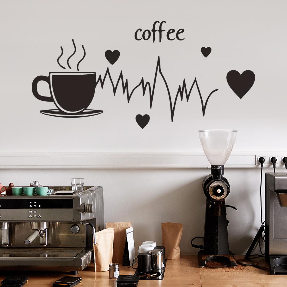 Coffee Cup Heart Heart Rate Cafe Kitchen Home Background Landscaping Decorative Wall Stickers