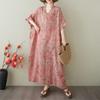 Dimanaf 2025 Summer Plus Size Dress Women Casual V-Neck Vintage Shirt Dress Loose Basic Printing Linen Dress