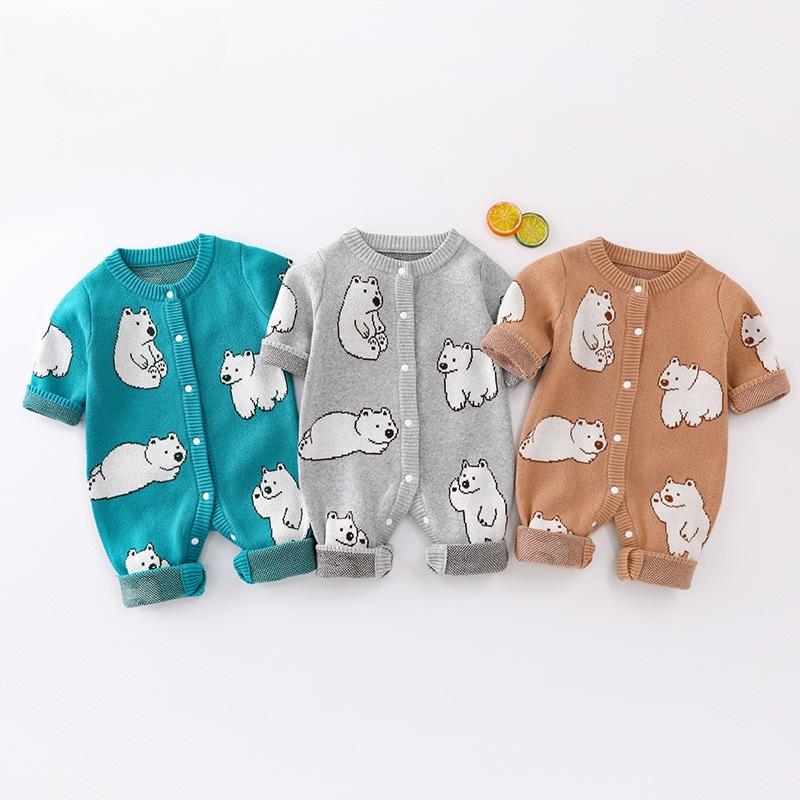 Autumn and Winter Double-layer Jumpsuit for Boys and Girls with Hidden Buttons and Open Crotch