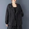 Plus Size Vintage Black Hooded Jackets for Women Outerwear Causal Loose Spring Autumn Jacket Coat