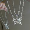 Butterfly Necklace for Women Girls Silver Color Crystal Pendant Clavicle Chain Necklaces Fashion New Trendy 2023 Party