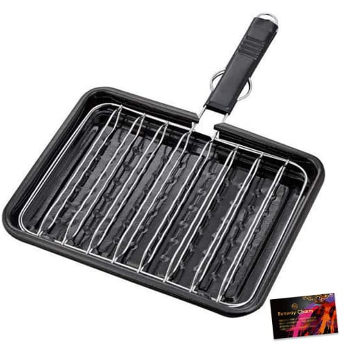 Fish Grill Pan, Frying Pan, Sandwich Grill, Deliciously Cooked, Non-stick Coating, Iron, for Gas and Direct Flame Use Only, RC Sticker Included