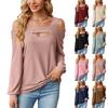 2024 European And American Autumn And Winter New Solid Color Hollow Loose Long Sleeved T-Shirt Top For Women