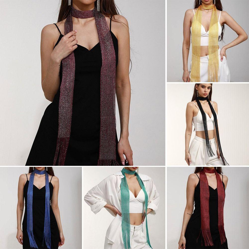 Nightclub Sunscreen Shawl Bright Silk Evening Dress Scarf Fashion Shiny Necklace