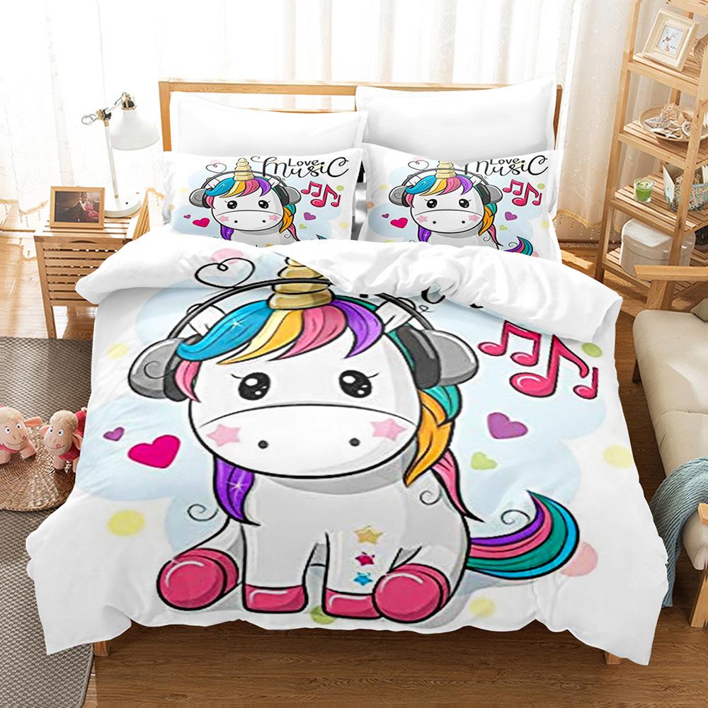 Double And Single Bed Bedding Set,Lovely Princess Unicorns,Pink Cute Bed Cover,Pillowcase,High Quality Comfort Sets,2 PCs,3PCs