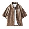 Men's Short Sleeved Retro Shirt Casual Short Sleeved Leather Jacket for Spring and Summer Classic Lapel Jacket
