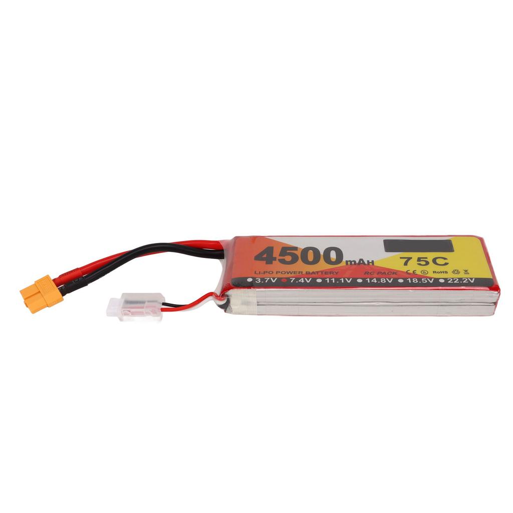 Lipo Battery 75C Discharge Rate 4500mAh Capacity 7.4V 2S Lipo XT60 Plug Power for RC Vehicles