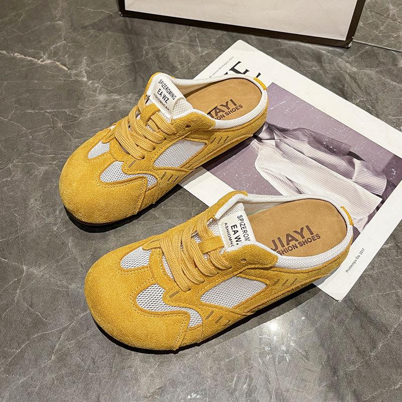 Нескользящие тапочки с толстой подошвой и закрытым носком для женской летней носки 2025 новинка, ретро, увеличивающие рост, с мягкой подошвой, немецкие тренировочные полутапочки