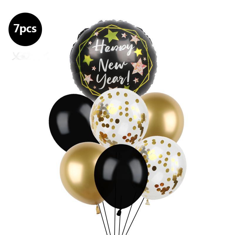 Набор из 7 штук Черное Золото Блестки С Новым Годом С Новым Годом Тема Латекс Алюминиевая Фольга Взлетающая Комбинация Воздушных Шаров