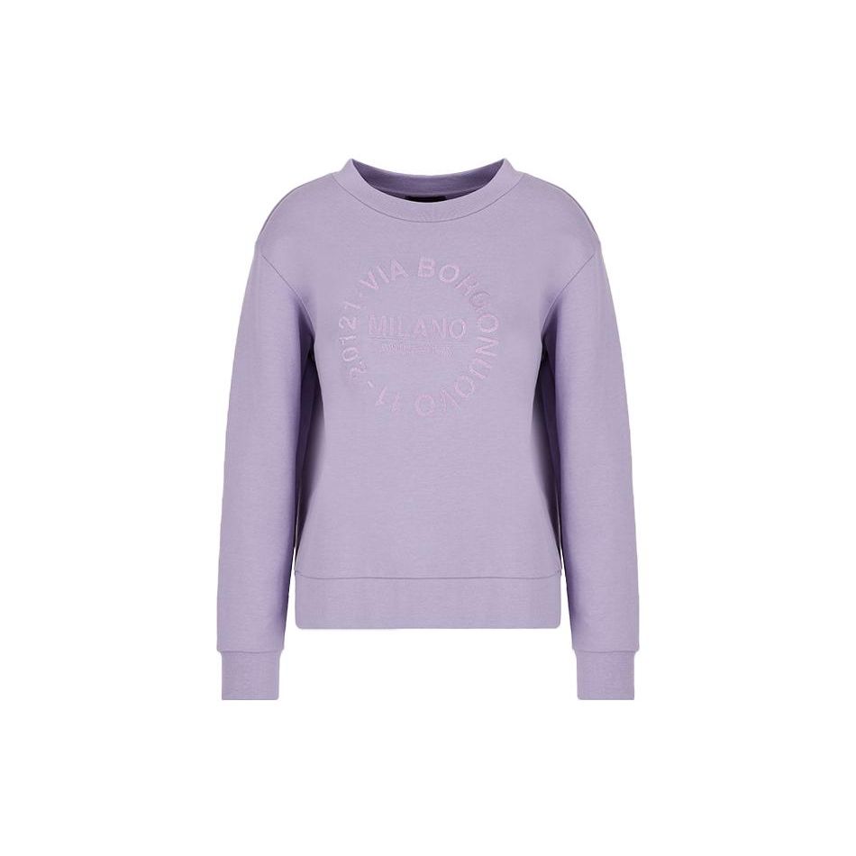 Emporio Armani FW22 Однотонная толстовка с длинным рукавом и круглым вырезом, вышитая логотипом-буквой, женская толстовка, фиолетовая, 6L2M7D-2J49Z-0831