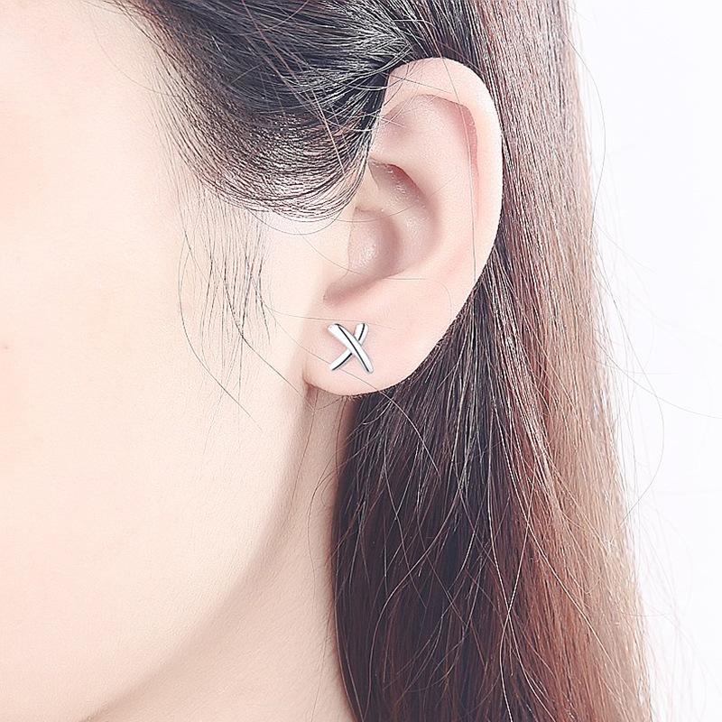 Серьги-буквы алфавита из стерлингового серебра S925 Personality X, модные универсальные серьги-ювелирные изделия для пары из серебра с геометрическим узором