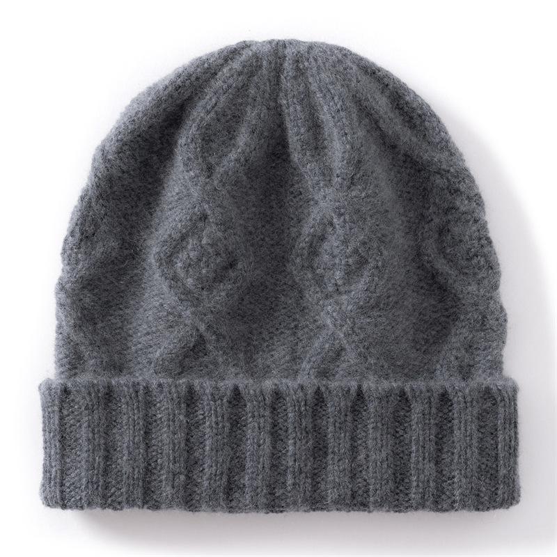 Прочная Толстая Вязаная Шапка-Бини из Шерсти с Алмазным Рельефом Однотонная - Теплая и Универсальная для Осени и Зимы