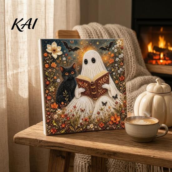 Jeweled Wall Hanging Halloween Faux Pearl Art DIY Kit, Spooky Cute 3D Beads Painting Crafts Dark Aesthetic Crafting for Adults Beginners, Seasonal