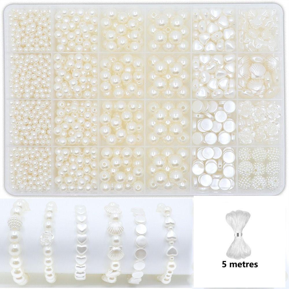 1890pcs Round Shape Pearl Beads Set with Gold Beads Jewelry Making Beads for Necklaces