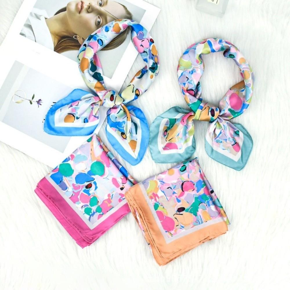 Flowers Print Women Silk Scarf 70*70cm Hair Scarf Fashion Hijab Bandana