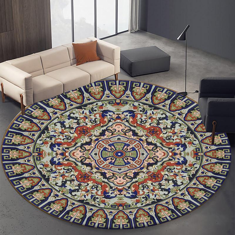 Круглый коврик в этническом стиле, ковер для украшения гостиной, коврик для ванной комнаты, кухни, придверный коврик, нескользящий