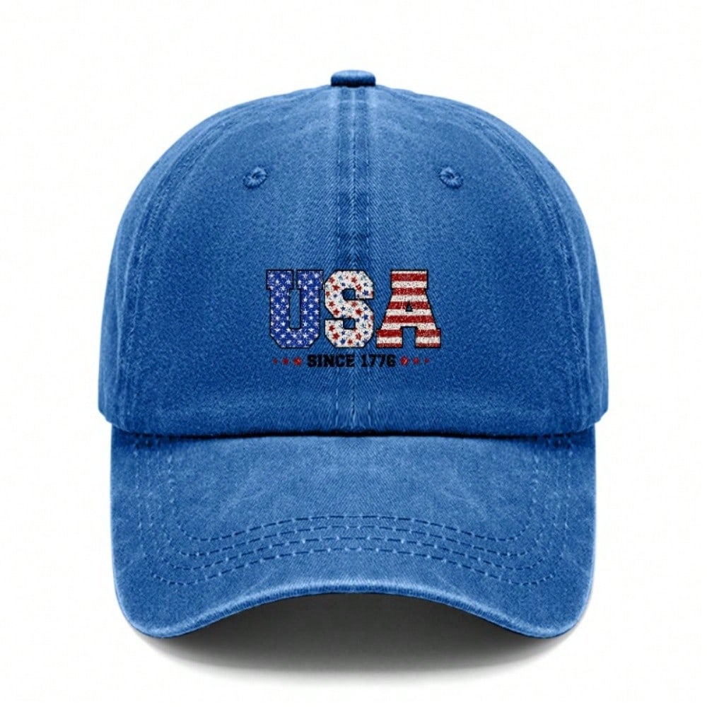 USA Patriotic Baseball Cap - Adjustable Vintage Washed Hat With "SINCE 1776" Print, Lightweight Breathable Sun Protection Casual Daily Wear Unisex