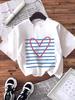 Heart Stripes Graphic T-shirt Vintage Washed Preppy Coquette Harajuku Unisex Oversized Crew Neck Cotton Short Sleeve Tee Tops