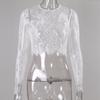 O-Neck Long Sleeve Embroidery Pattern Crop Top Women See-Through Floral Lace Blouse