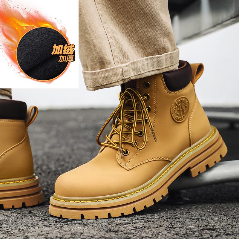 Пара резиновых ботинок для пары не отстой, бархатные ботинки с тиснением, универсальные мужские ботинки Мартина на толстой подошве, увеличивающие рост 6519-A