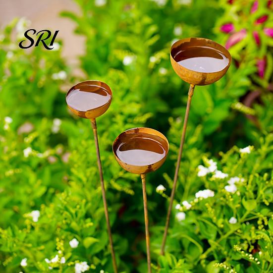 Durable Steel Garden Stake 3Pcs Ground Weatherproof Metal Stakes Multi-functional Insect Trough Accessory Bird Watering Station for Outdoor Yard Patio
