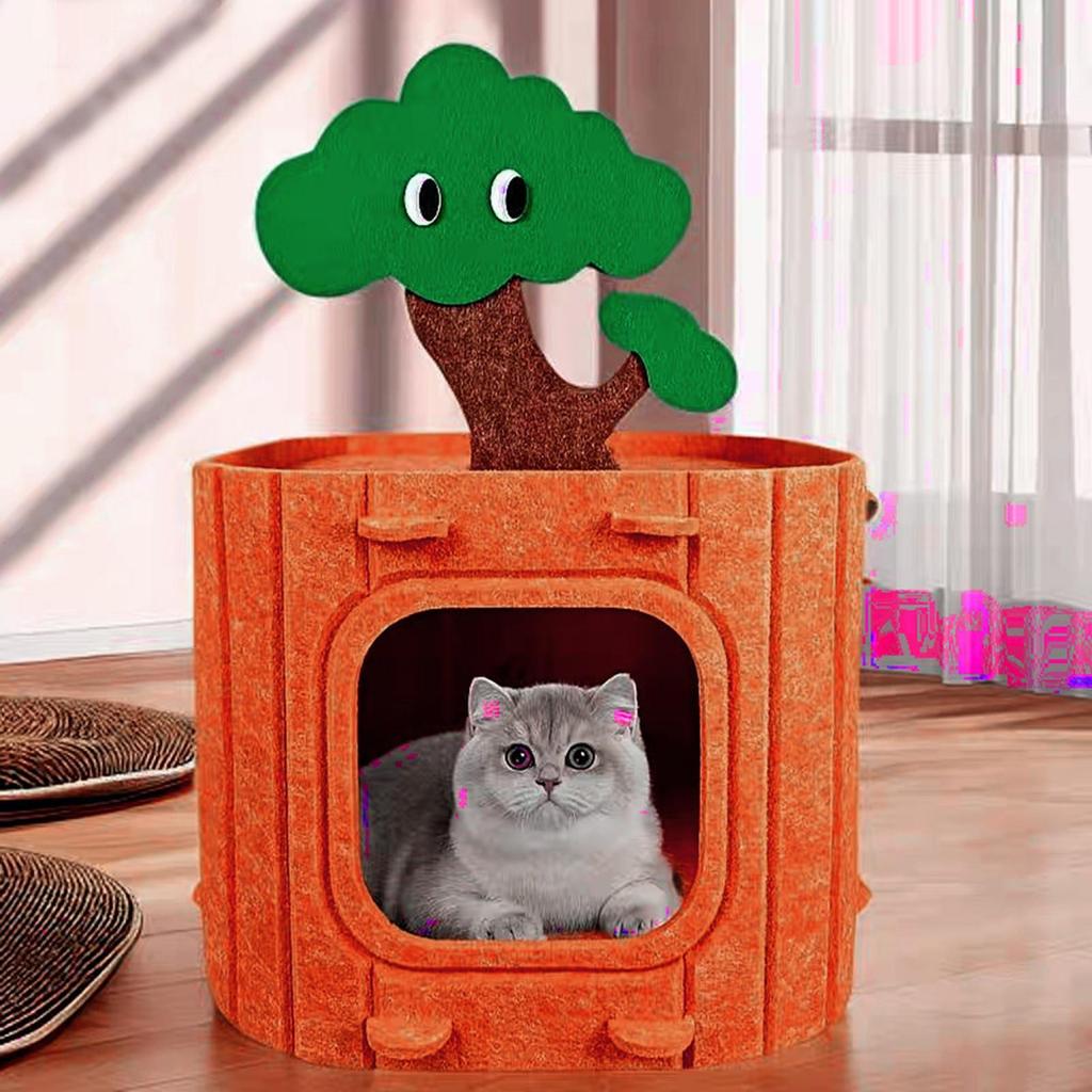 Cat House Covered Cat Bed Cat Hideaway Hut Cat Furniture Winter Felt Cat Bed Cave for Pet Hiding Playing Multiple Cats Outside