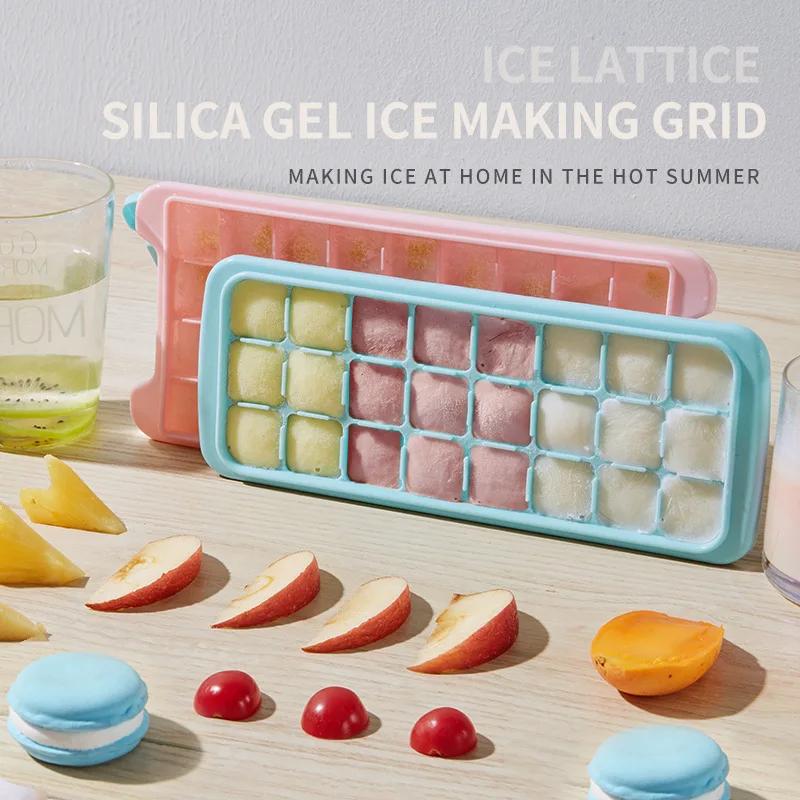 24 Grid Ice Cube Trays Silicone Ice Mold With Removable Lid Whiskey Cocktails Ice Cube Mold Kitchen Bar Wine Ice Blocks Maker