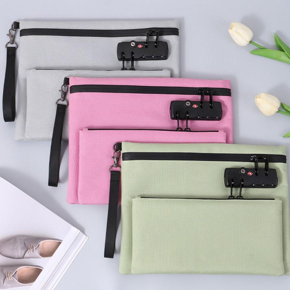 Password Lock Locking File Pouch Waterproof Safety Cash Case Document Storage Bag Personal Items
