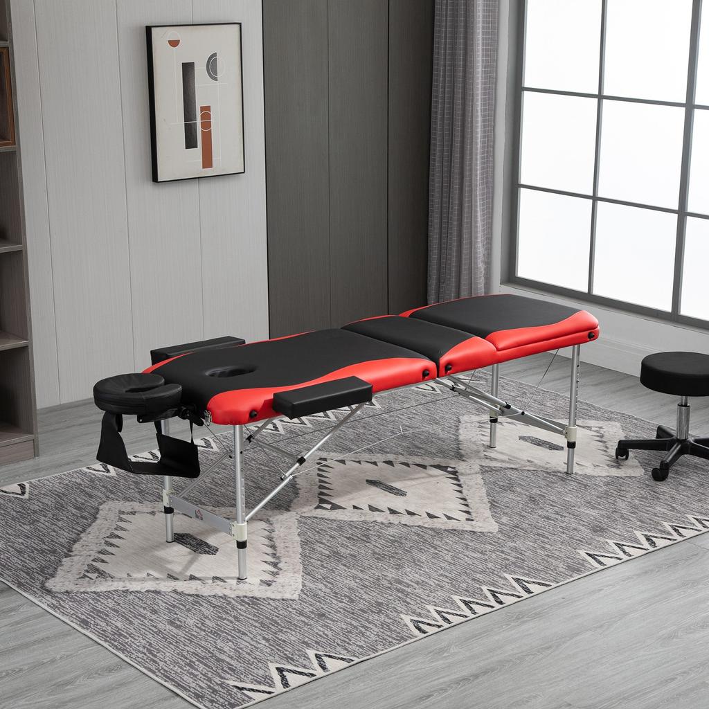 Foldable Massage Table Professional Salon SPA Facial Couch Bed Black and Red