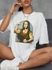Playing Pranks On Mona Lisa Fitness Print Womens Unisex T Shirt Casual T-Shirt Casual Short Sleeve Loose Tshirt
