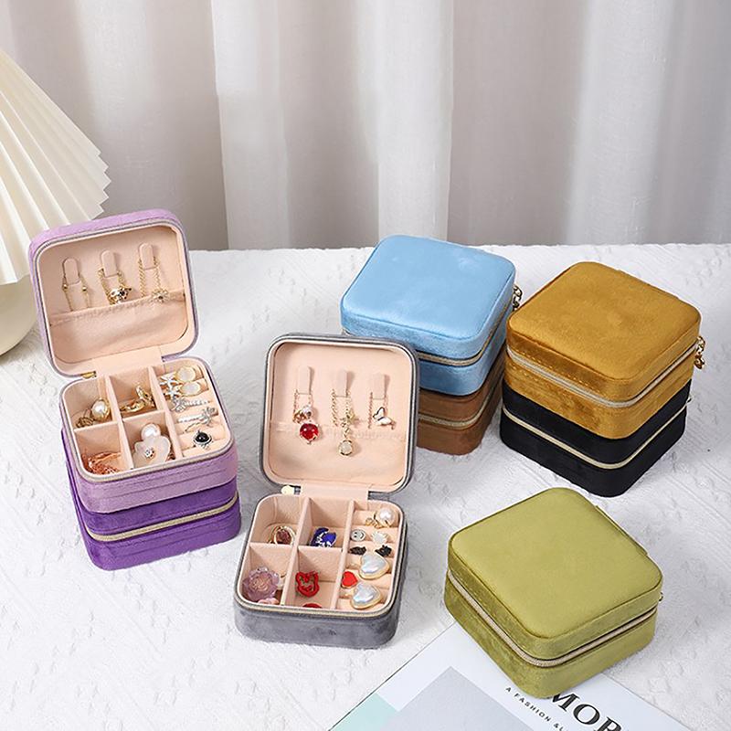 Бархатная шкатулка для украшений дорожная портативная фланелевая квадратная на молнии чехол для хранения ювелирных изделий держатель для подарков держатель для колец держатель для серег