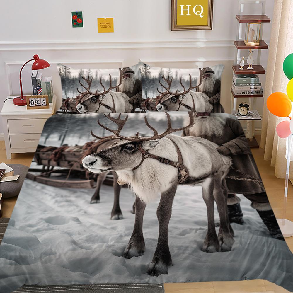 Рождественская карета, снежная сцена, 3D-принт, полиэстеровая наволочка, пододеяльник, набор из двух или трех предметов, можно