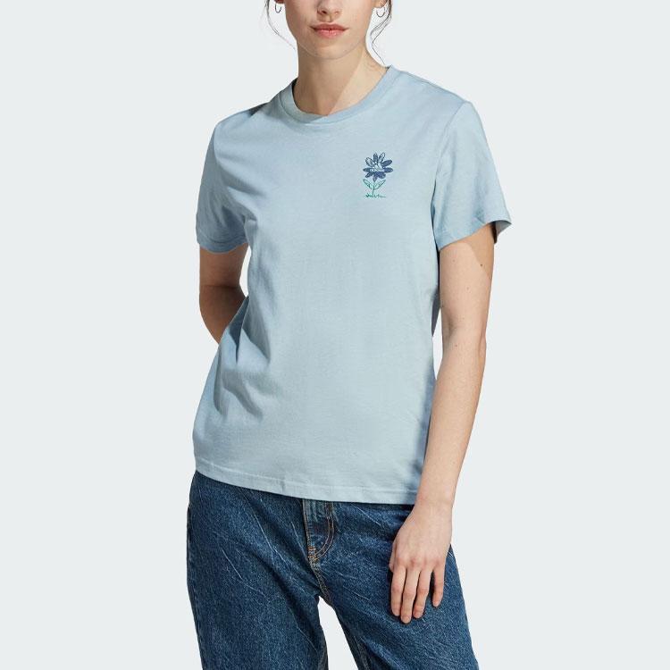 adidas Футболка Change Through Graphic Tee с цветочным принтом, спортивная повседневная футболка с коротким рукавом, женские топы, синяя IM4271