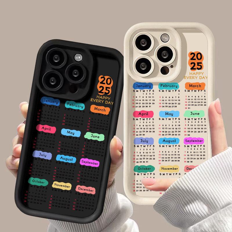 Применимо к iPhone17promax2026 черный буквенный календарь чехол для мобильного телефона 15/16 новый 12 мелких отверстий 17 всесторонний 14