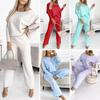 2 Pcs/Set Women Top Pants Set Round Neck Long Sleeves Sweatshirt Elastic Waist Wide Leg Sweatpants Sport Outfit Autumn Casual Tracksuit