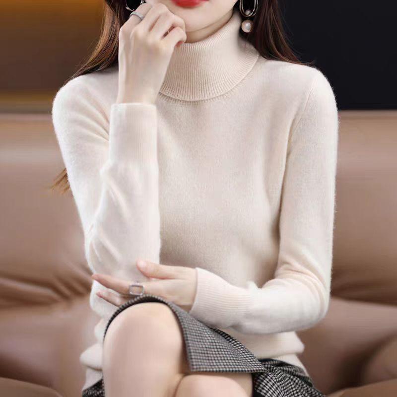 Водолазка Кашемировый свитер для женской весны, осени и зимы Повседневный пуловер с длинным рукавом Однотонный вязаный свитер и топ с узким лацканом