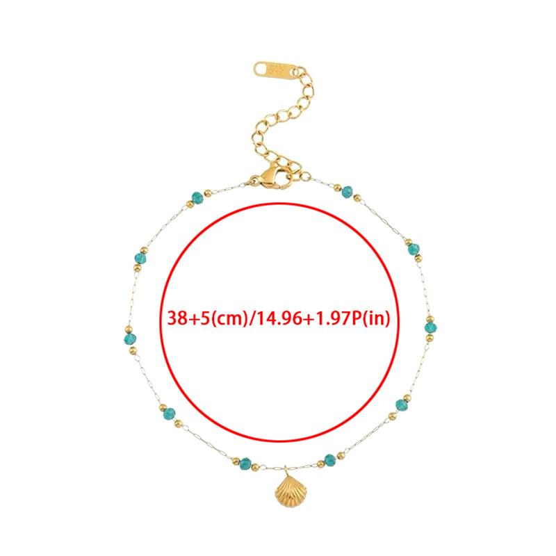 Alloy Plated 18K Gold Handmade Chain Green Bead Shell Necklace Clavicle Chain For Women Vintage Party Jewelry