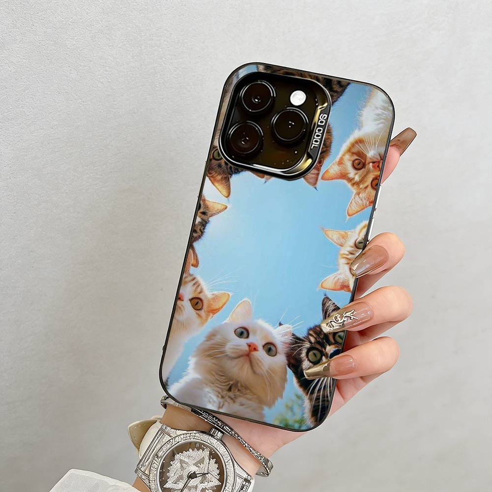 Чехол для телефона с кошкой для iPhone 17, 16, 15, 14, 13, 12, 11 Plus, Pro Max, XS, Разноцветный Серебристый Чехол для телефона Funda Cover