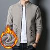 Young and Middle-aged Men's New Spring and Autumn Velvet Thickened Long-sleeved Knitted Cardigan Slim and Handsome Sweater Jacket for Men