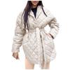 Women's Long Sleeve Rhombus Solid Color Thickened Button Cotton Outerwear Coat  Jacket