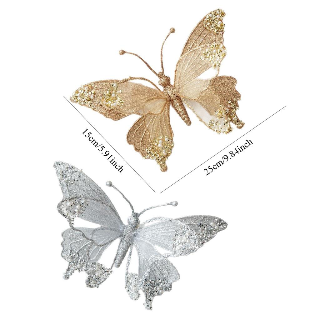 1pc 25cm Simulation Mesh Glitter Butterfly Decoration Christmas Tree Decoration Pendant Living Room Decoration Christmas Tree Embellishment