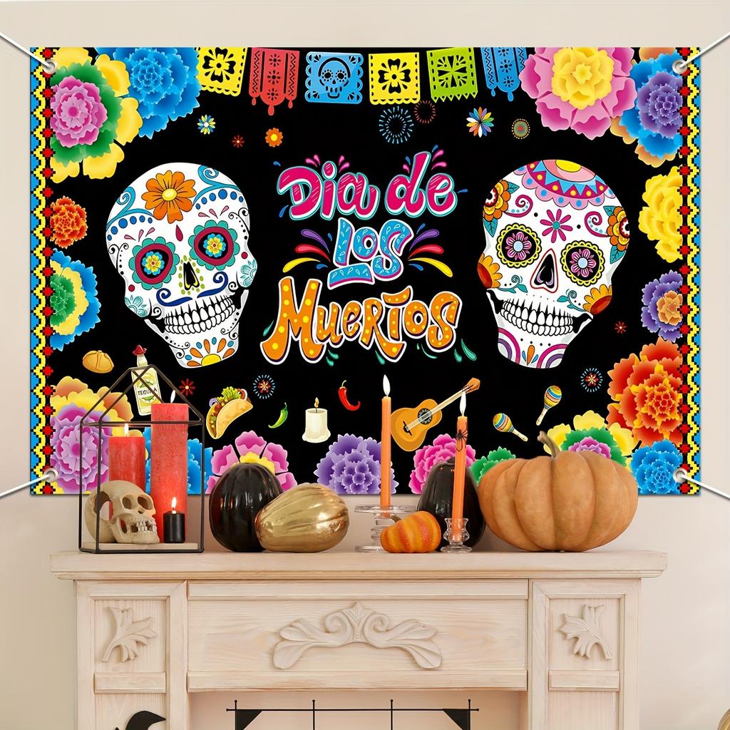 Day of The Dead Decorations Dia De Los Muertos Decor Day of The Dead Decor Mexican Fiesta Backdrop for Birthday Skull Background