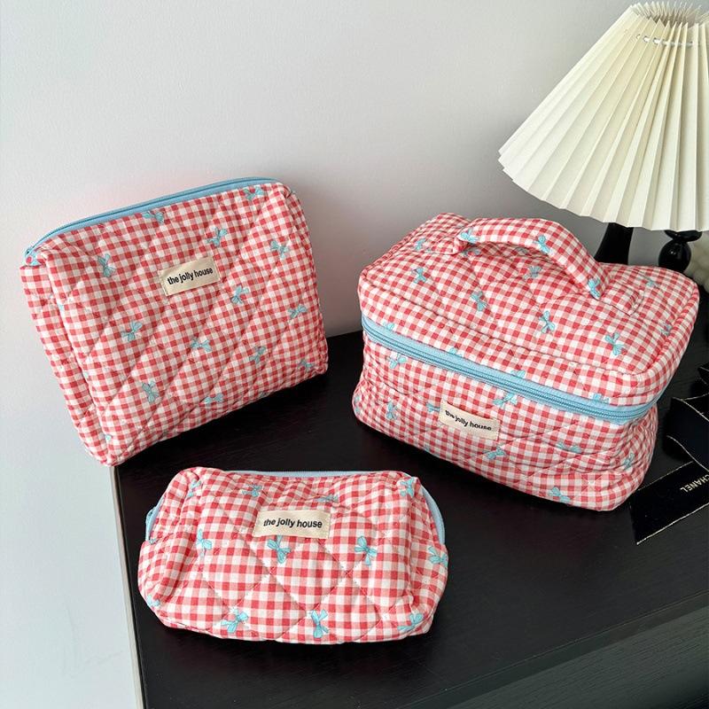 2024 New Plaid Bow Cosmetic Bag, High-looking, Large-capacity, Portable Travel Toiletry Storage Bag