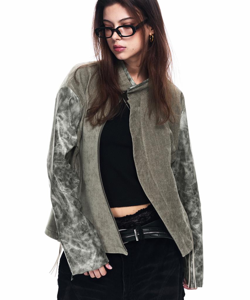 RSSC Leather Mix Curved Jacket - Khaki