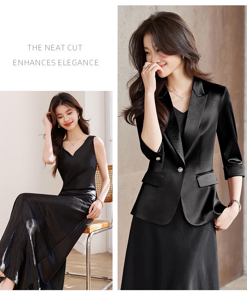 Женский костюм-двойка (блейзер и платье) из ацетатного сатина, для миниатюрных, - Коллекция Весна 2026