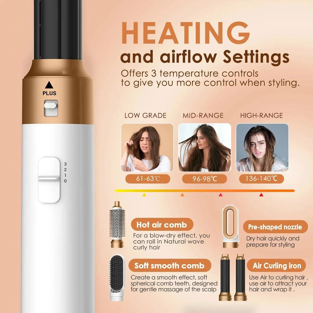 Professional Hair Dryer 5 In 1 Hair Styler Strong Wind Hot Air Brush Powerful Blow Dryer Multifunctional Constant Hair Care