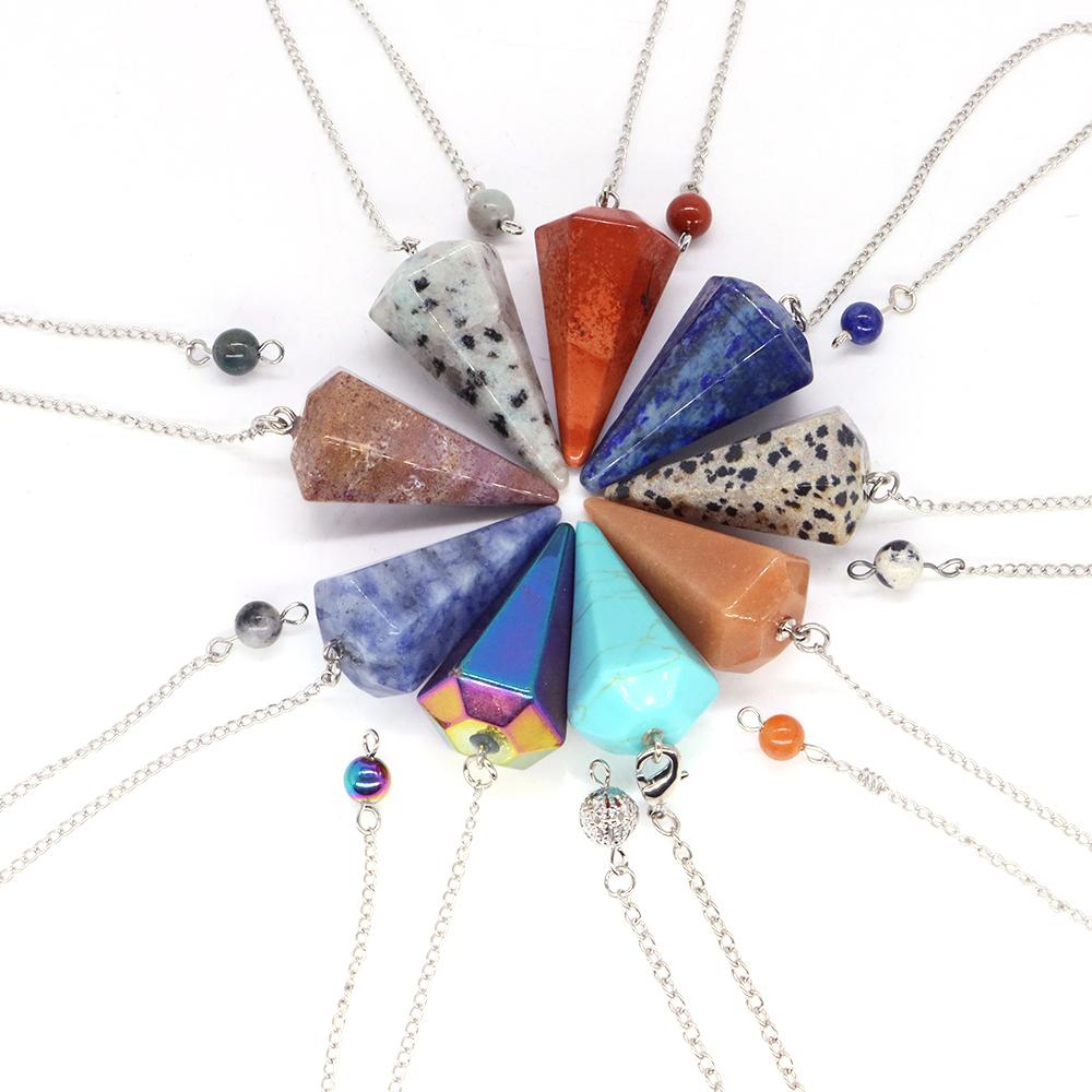 Natural Stone Reiki Healing Pendulum,For Dowsing Spiritual Divination Cone Crystal Quartz Pendulos Small Size Necklace Jewelry