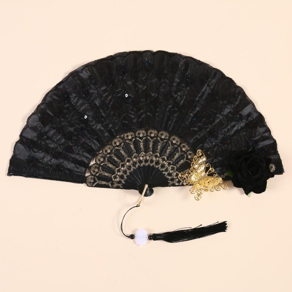 Sequin Decorated Spanish Handheld Fan Embroidered Flamenco Dance Fan New Gothic Dance Fan
