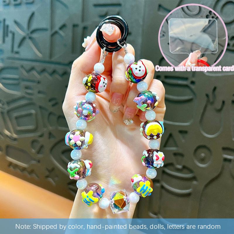 Цветные расписные бусины для телефона с картой, милые бусины, брелок, подвеска, ремешок на запястье, чехол для наушников, подвеска, декор для сумки